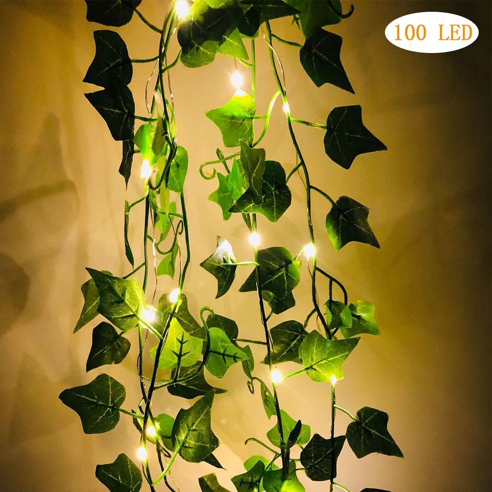 2M 30 LED Artificial Pts Gard Light Green Leaf Ivy Vine Fairy String Lights DIY Hanging  Leaves Lamp For Home Decor--changeable--