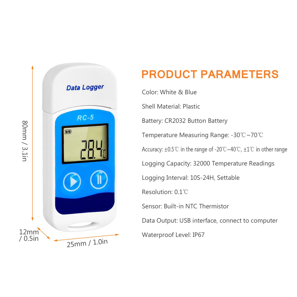 Temperature Data Logger High Accuracy USB Data Recorder
