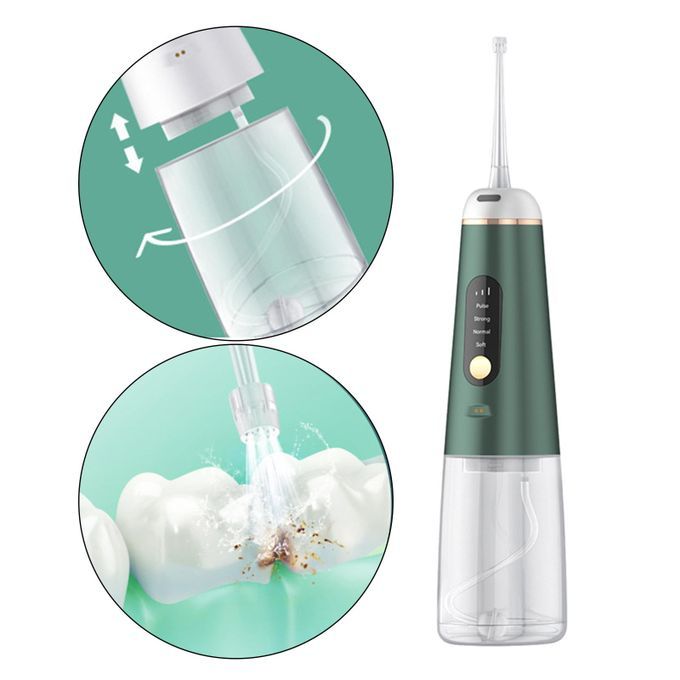Portable Oral Irrigator Floss With Jet Tips Water Between Teeth Green