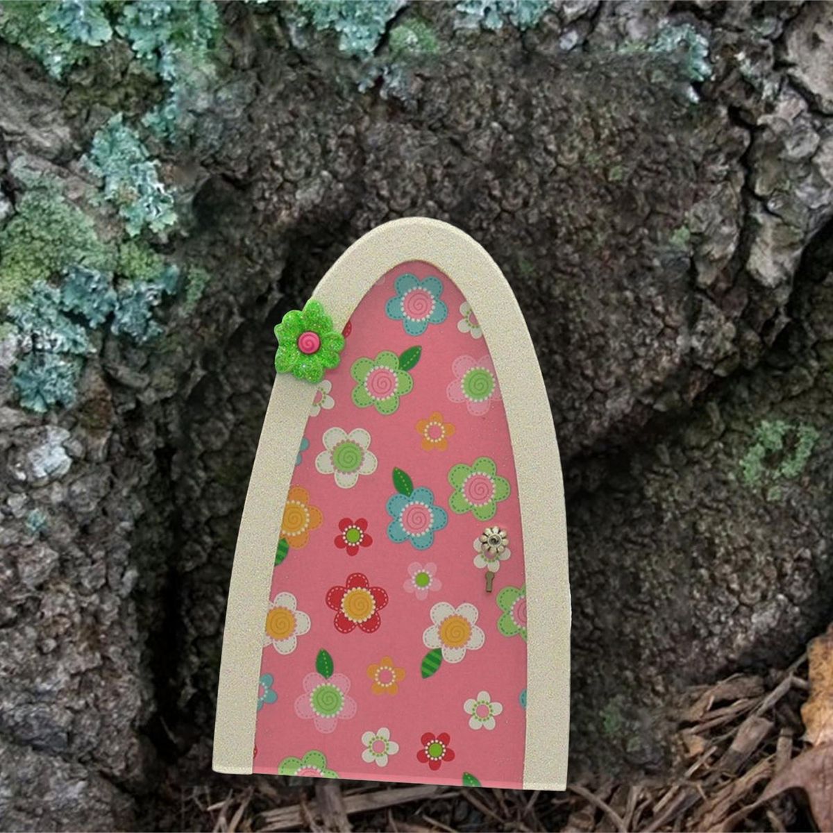 Miniature Fairy Door Miniature Garden Fairy Gate Figurine with Flower Decor Light Pink