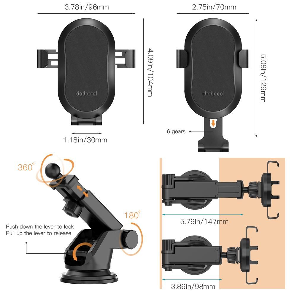 dodocool 10W Fast Charge Wireless Car Charge Phone Holder with 2 Air Vent Mounts Dashboard Windshield Suction Mount 1m Micro-USB Cable for Samsung Galaxy S9+/S9/Note8/S8/S8 Plus/S7/S7 edge/Note5/S6 edge Plus/iPhone X/8 Plus/8