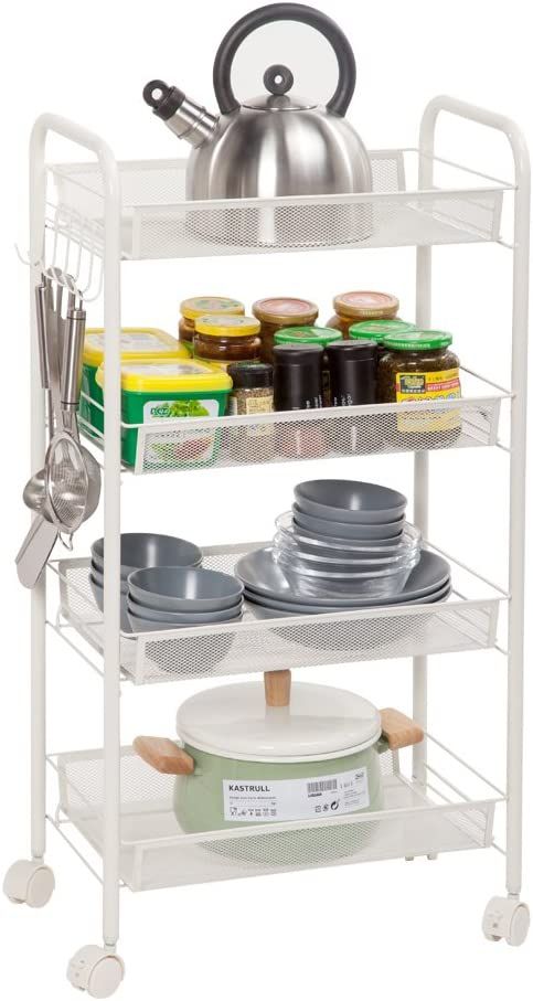 4 TIERS STANDARD STEEL TROLLEY/STORAGE RACK - WHITE