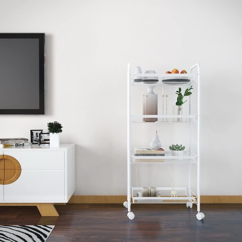 4 TIERS STANDARD STEEL TROLLEY/STORAGE RACK - WHITE