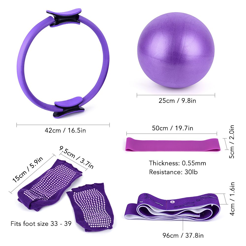 5pcs Yoga Exercise Set 16.5 Inch Pilates Ring Circle Pilates