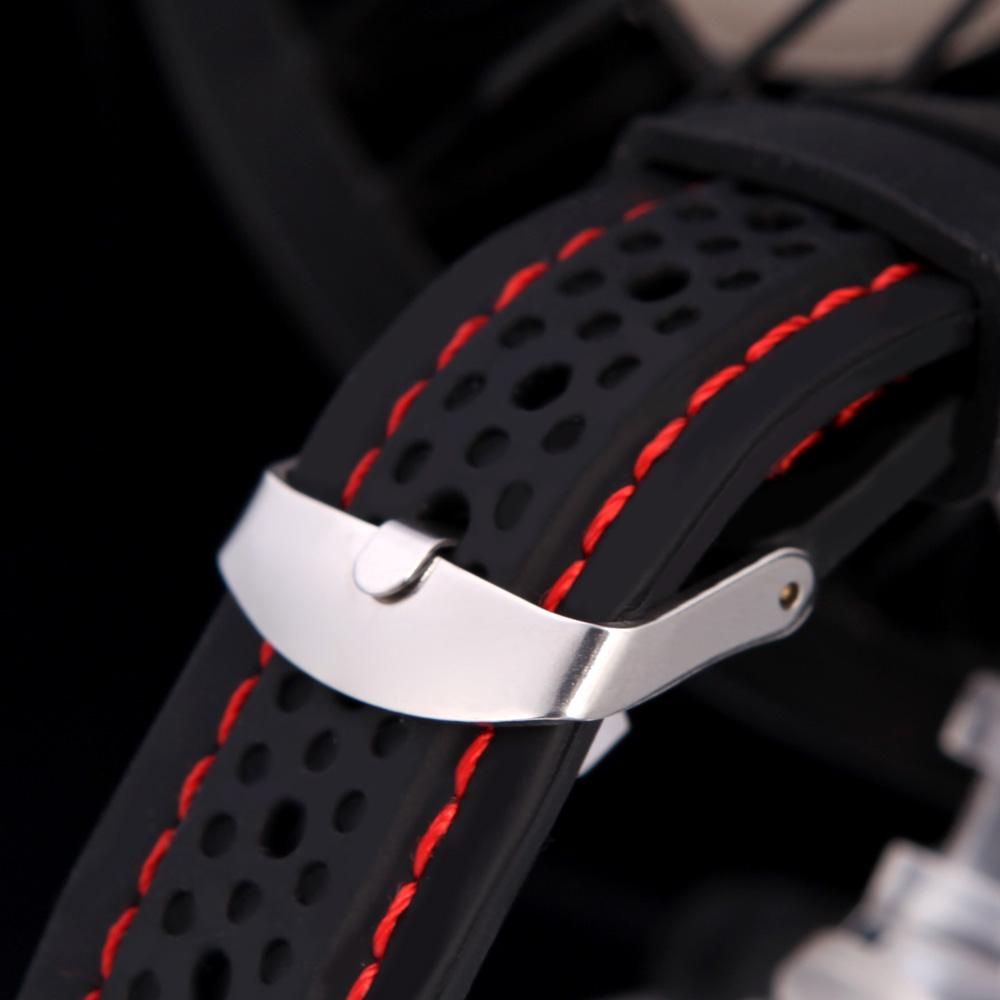 Winner Fashionable Men's Skeleton Semi Automatic Mechanical Watch with Classical Dial Design Silicone Wrist Band Black