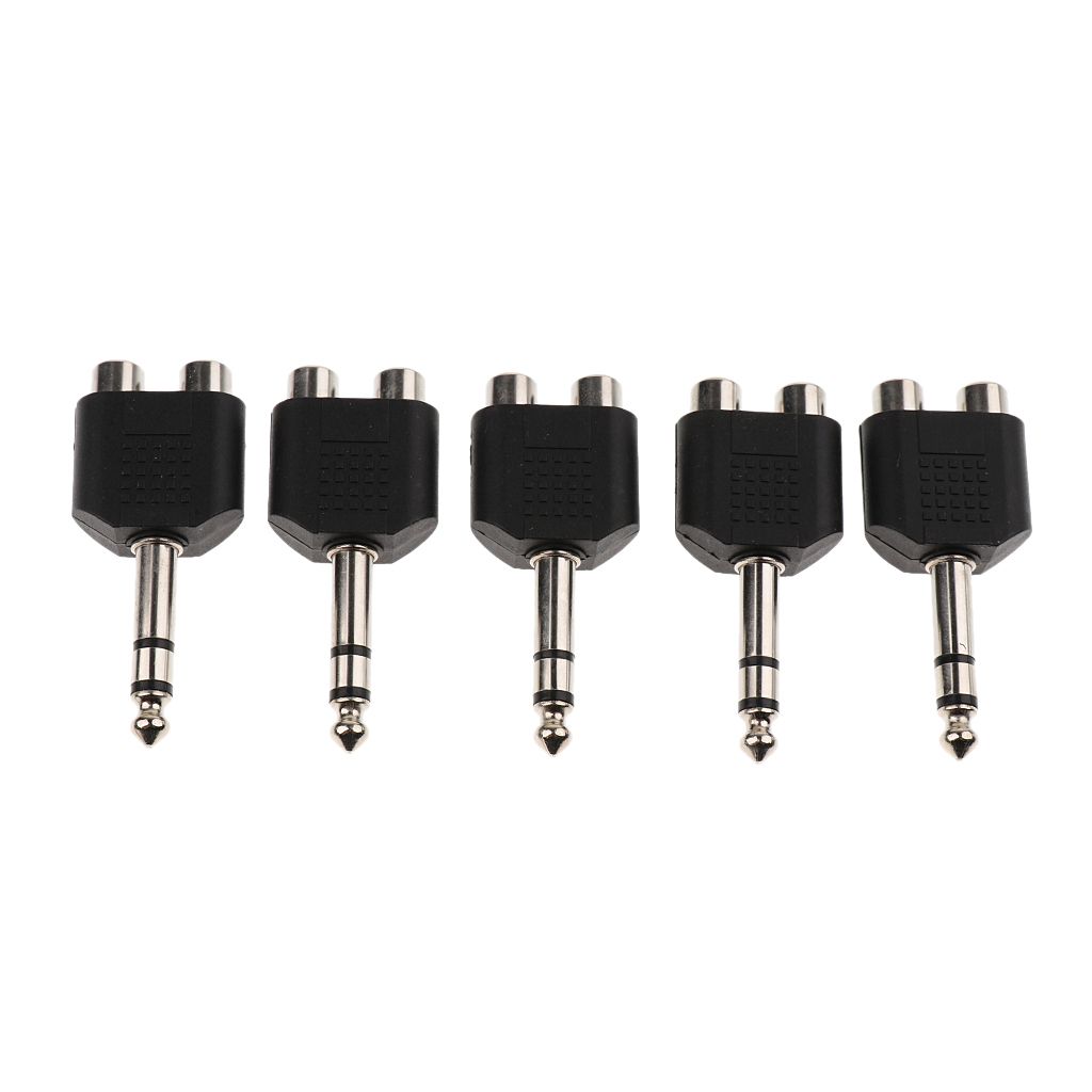 5Pcs 6.35mm Male To Dual RCA   Female Plug MIC Headset Audio Adapter