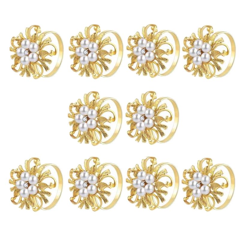 Pearl Napkin Rings Set Of 10, For Weddings, Christmas Table