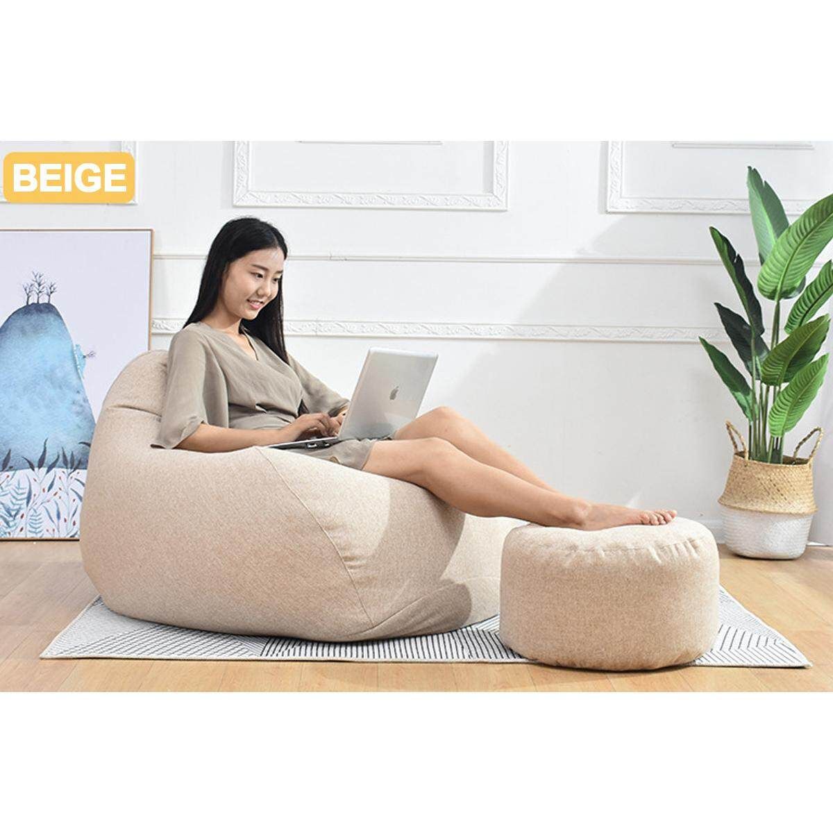 Large Bean Bag Footrest Cover Garden Beanbag Gaming Chair Toy Storage Khaki