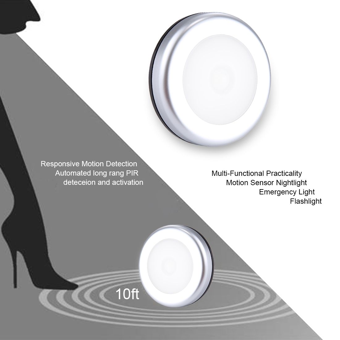 0.3W 6 LEDs PIR Human Body Motion Sensor + Light Control White Light Mini LED Night Light For Closet / Cabinet / Stairways / Bedroom, Sensor Distance: 5m, DC 5V