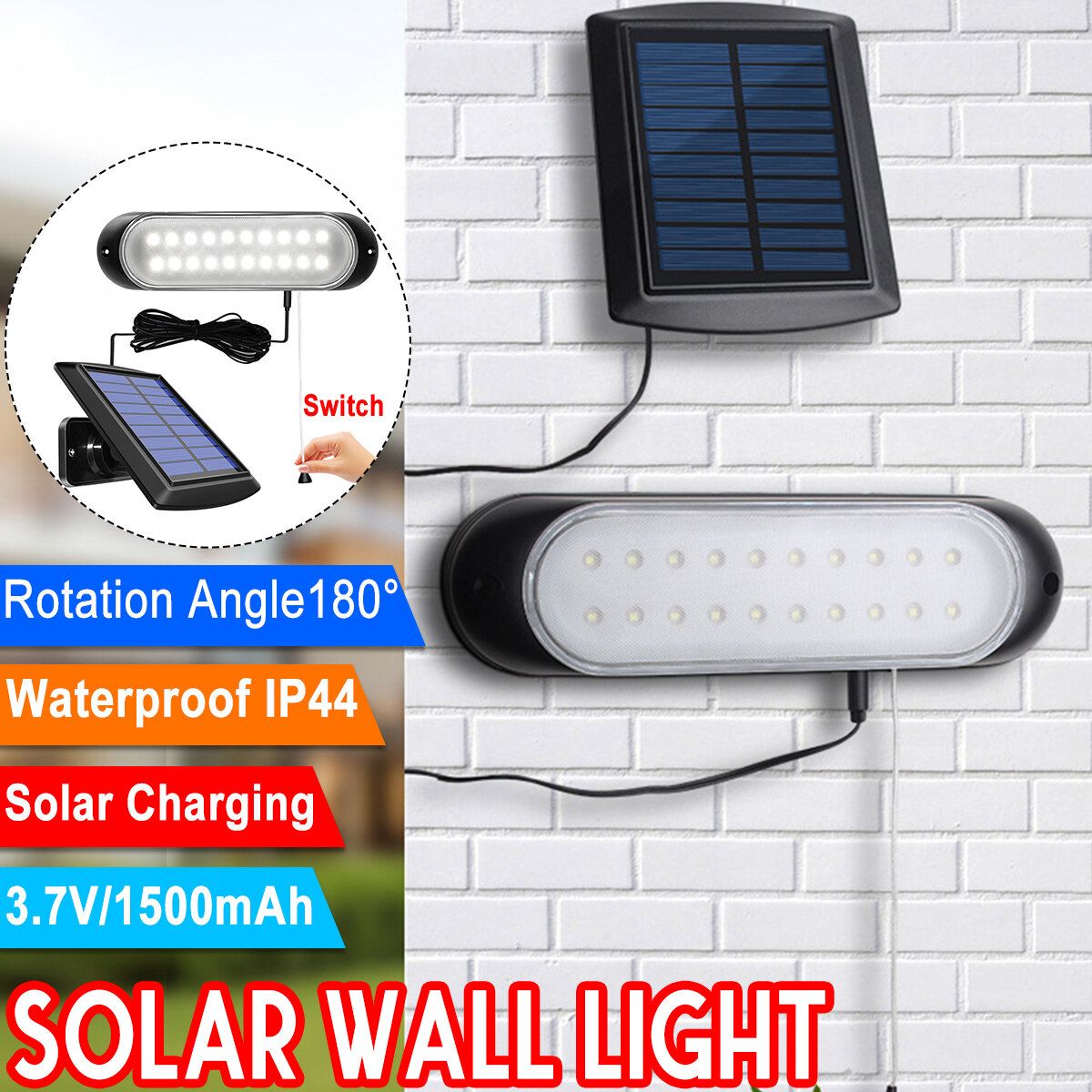 20 LED Solar Lamp Separable Solar Panel And Light With Line Waterproof