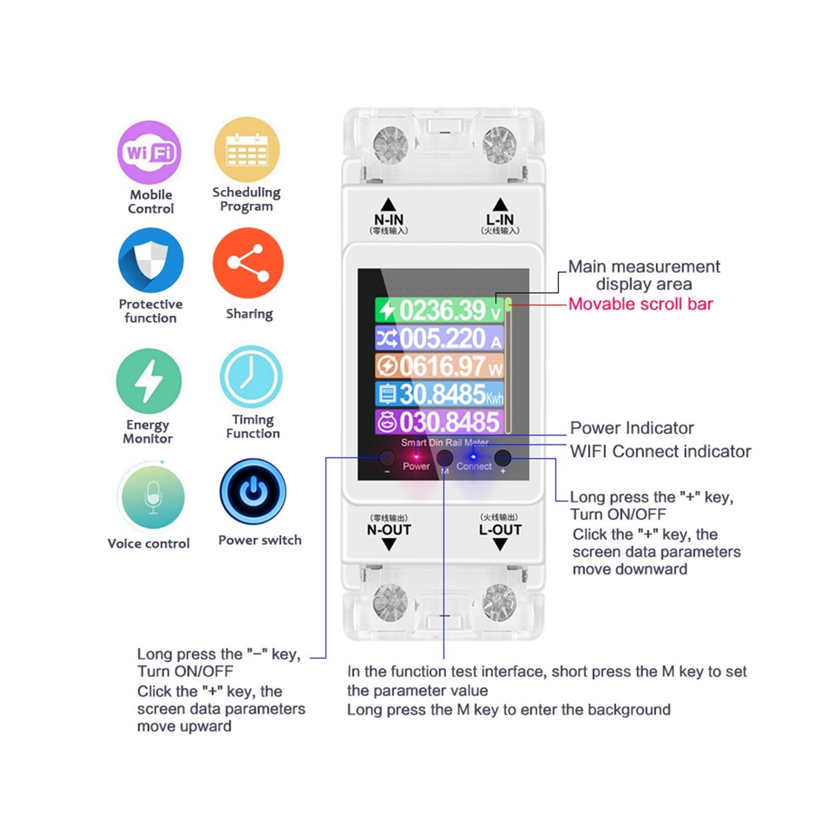 AT2PW 100A Tuya WIFI Din Rail Energy Meter Smart Switch