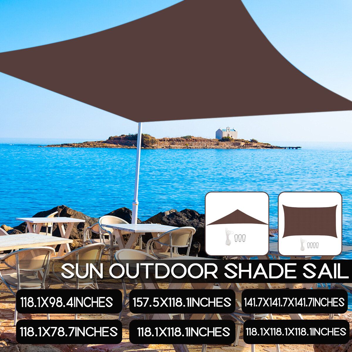 Sun Shade Sail Awning UV Canopy Screen Shelter Camping With 4Pcs Hooks For Garden Swimming Pool Outdoor Patio Yard Pergola Fence Picnic Beach Square 3X2M
