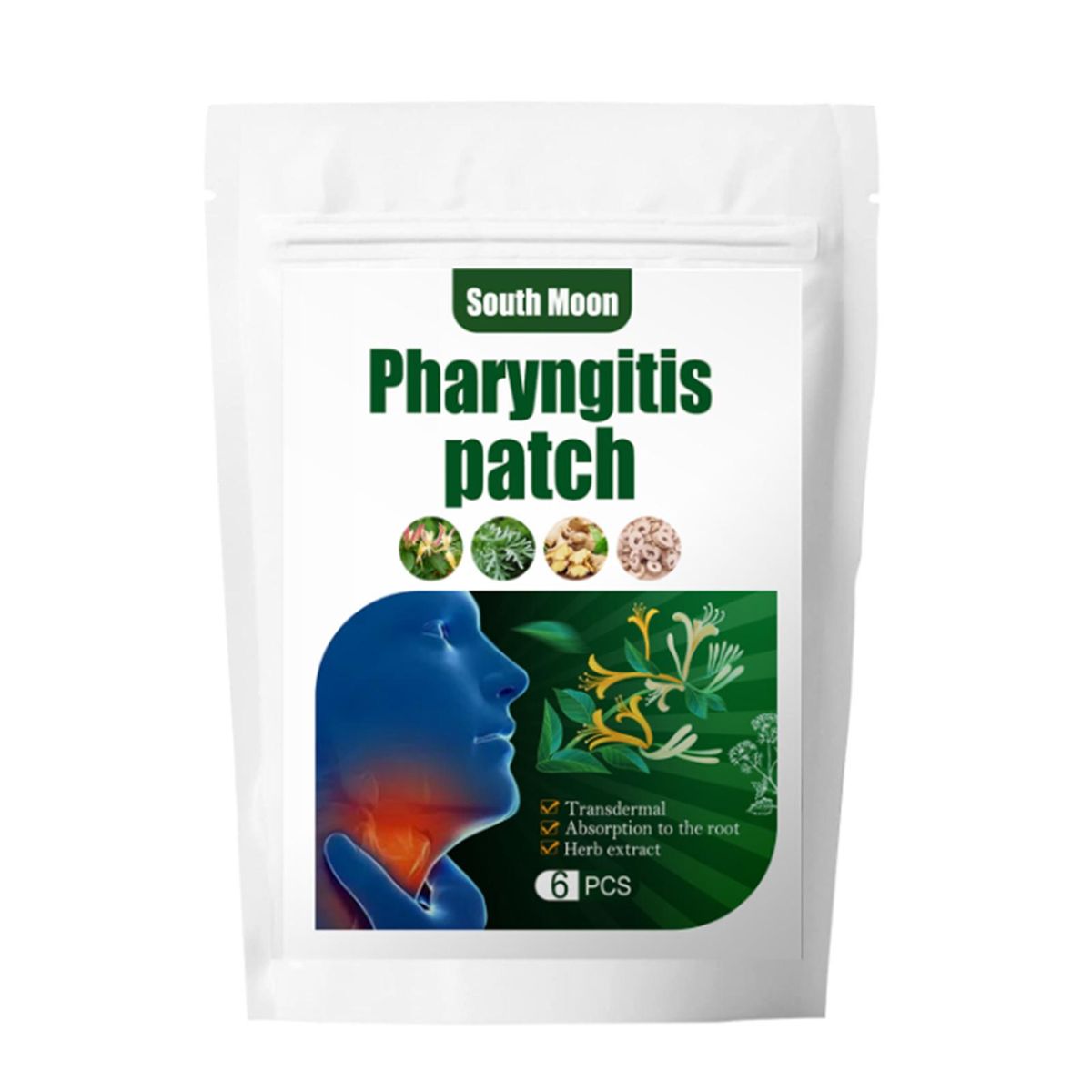 South Moon 6Pcs/Bag Pharyngitis Patches Herbal Extract Transdermal Relieve Pain Cough Hoarseness Dry Itching Promote Health