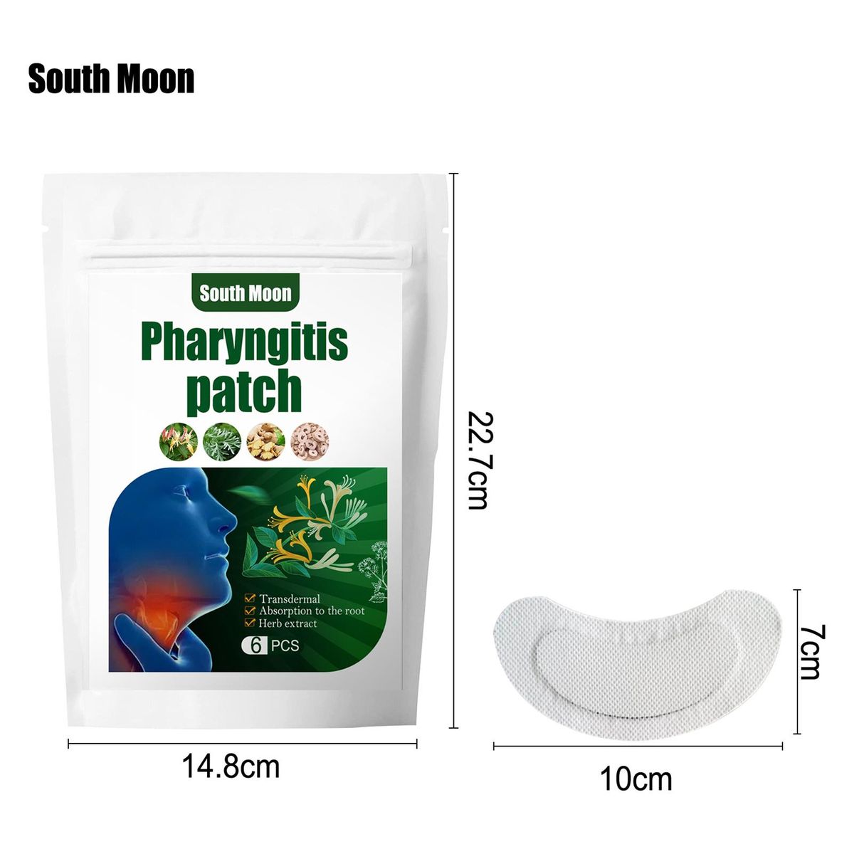 South Moon 6Pcs/Bag Pharyngitis Patches Herbal Extract Transdermal Relieve Pain Cough Hoarseness Dry Itching Promote Health