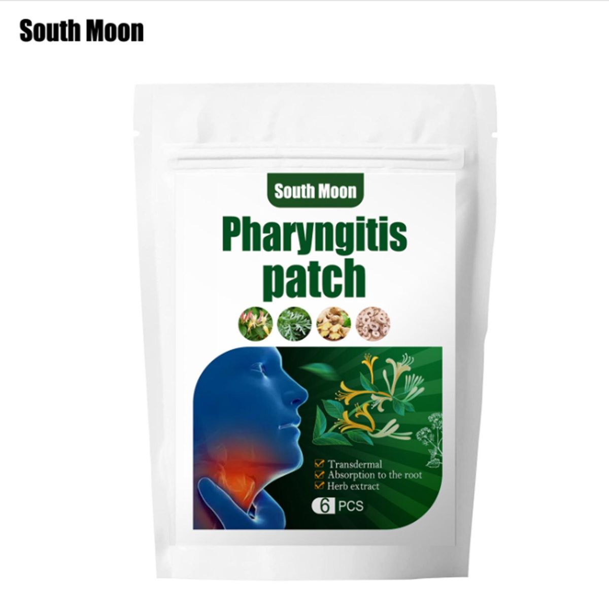South Moon 6Pcs/Bag Pharyngitis Patches Herbal Extract Transdermal Relieve Pain Cough Hoarseness Dry Itching Promote Health