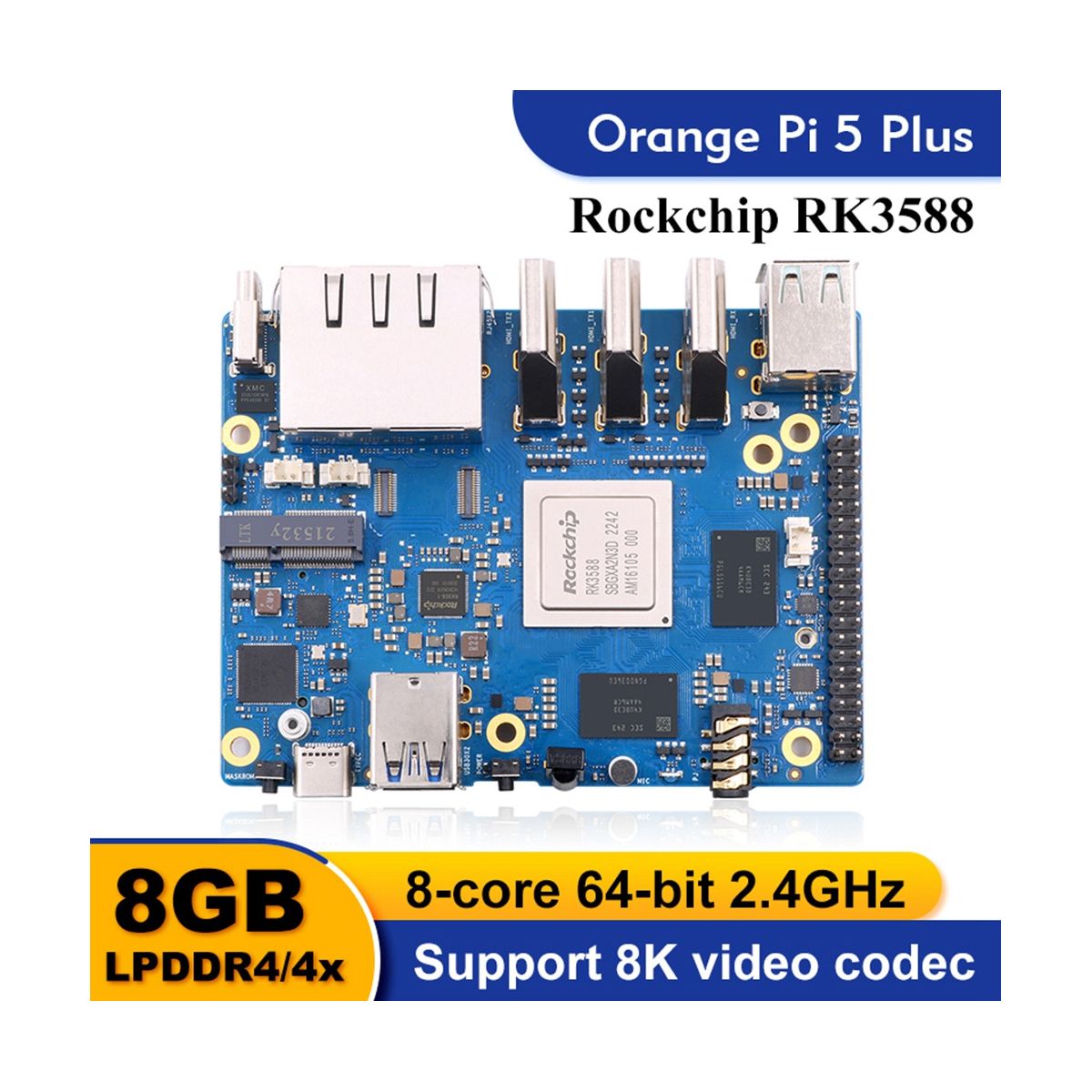 For Orange Pi 5 Plus 8GB RAM Single Board Computer RK3588 PCIE Module External Wifi6 Pi5 Plus Demo Development Board