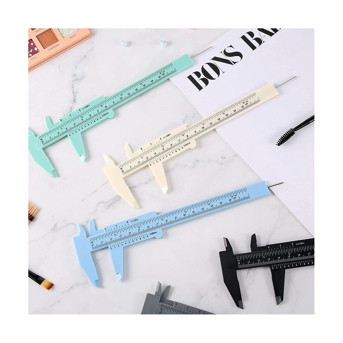 Eyebrow Measuring Ruler Brow Mapping Ruler Tool Mini Vernier Caliper Double Scale Ruler for Student Office