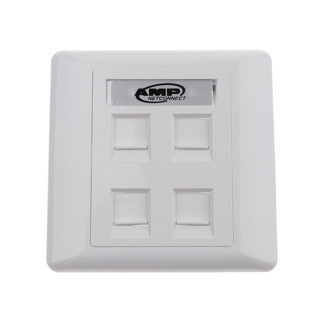 Quad Data Wall Outlet Face Plate 4 Port RJ45 Ethernet Network Data