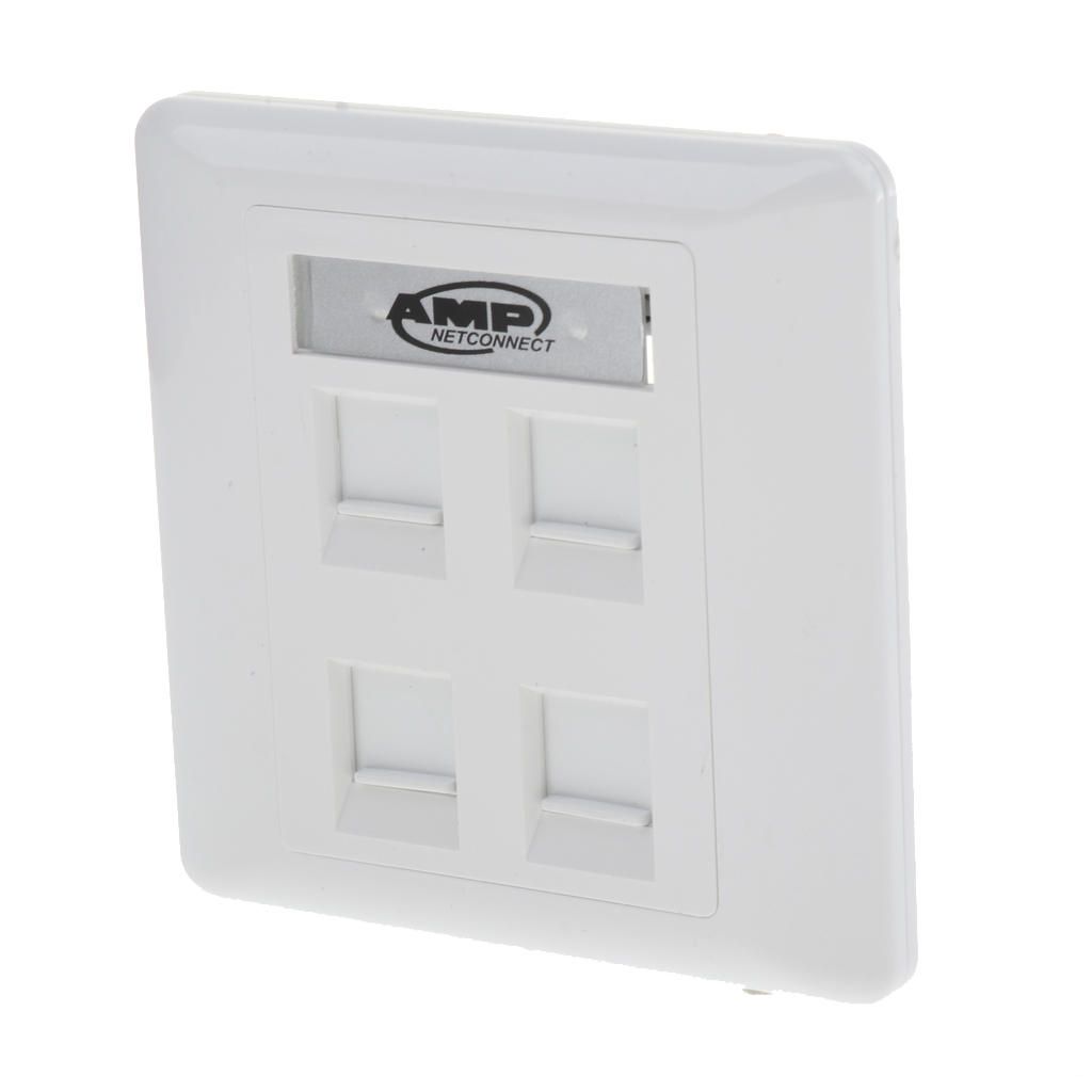 Quad Data Wall Outlet Face Plate 4 Port RJ45 Ethernet Network Data