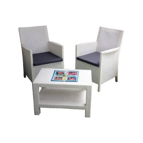 Santorini Armchair Set - 2 Chairs With Seat Cushions & Table - White