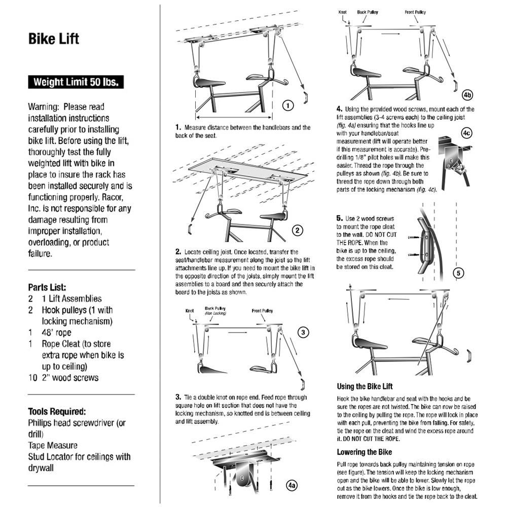 Bicycle Hoist Garage Storage Bike Lift Pulley System with 60kg Bearing Overhead Bike Rack Heavy Duty Ceiling Bicycle Hanger