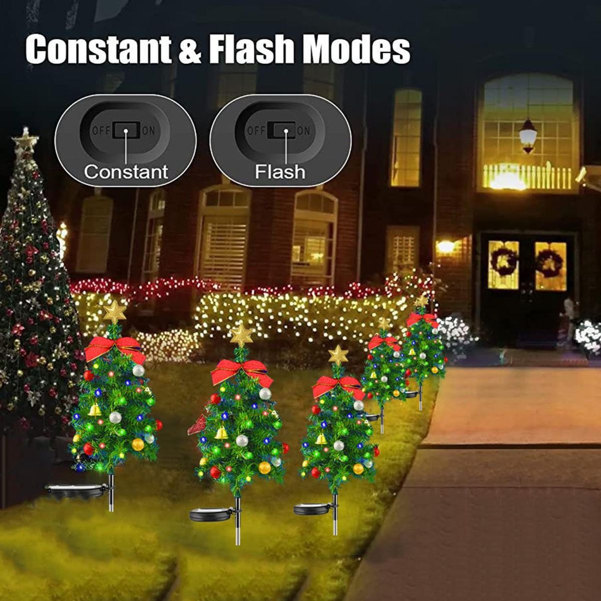 Waterproof Solar Light Joyful Glow Solar Christmas Tree for Festive Green