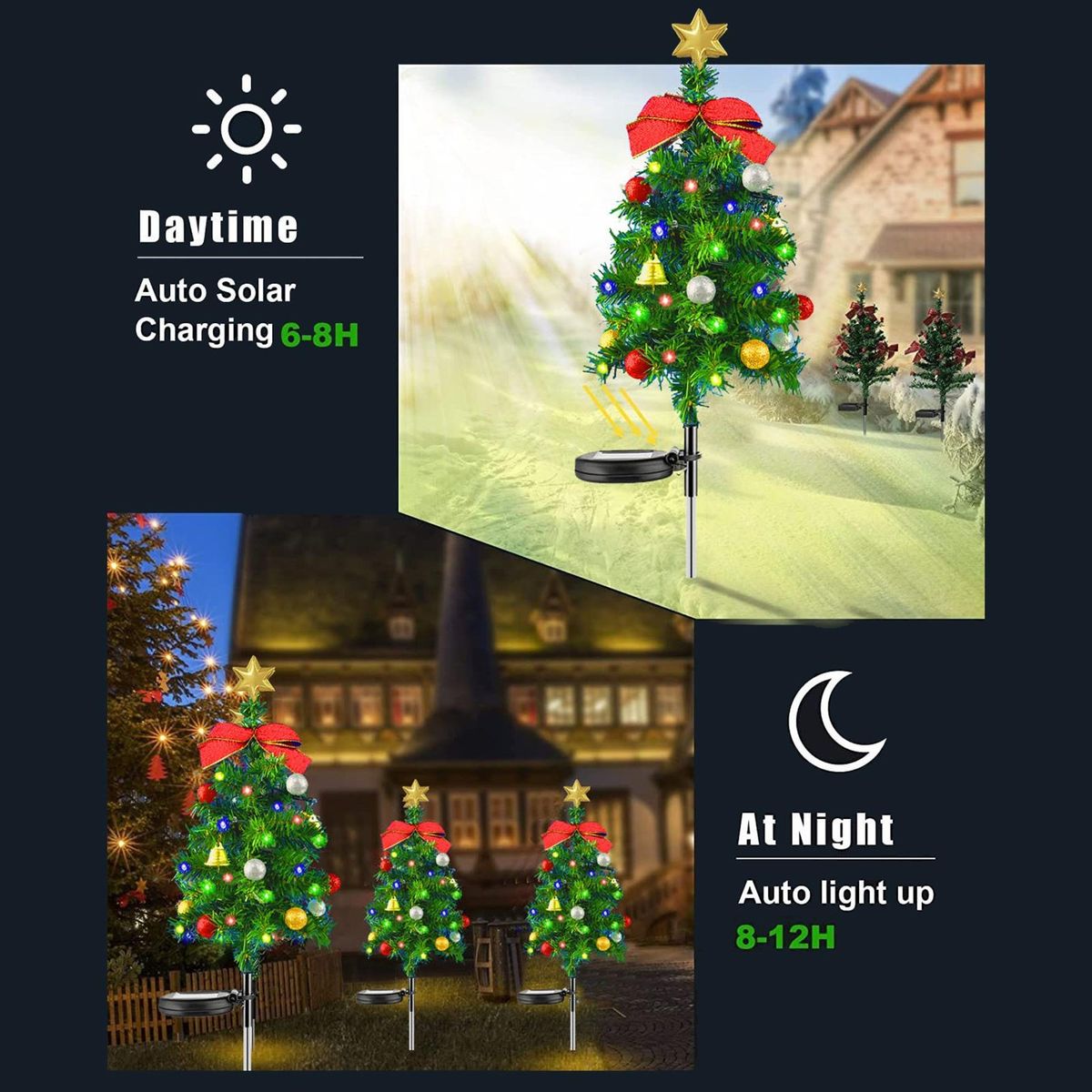 Waterproof Solar Light Joyful Glow Solar Christmas Tree for Festive Green