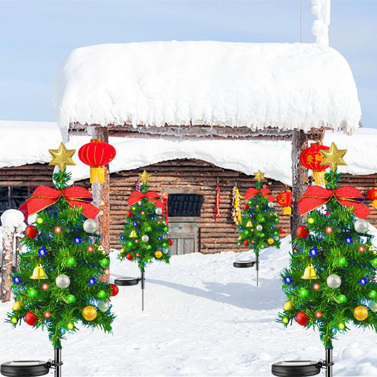Waterproof Solar Light Joyful Glow Solar Christmas Tree for Festive Green