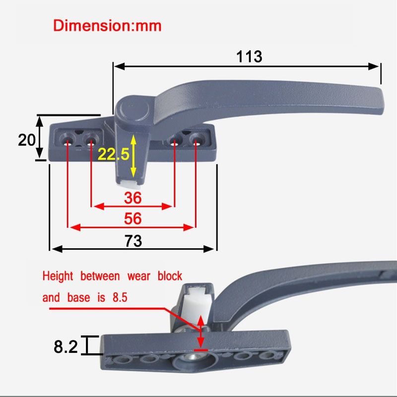 Thickened 50 Aluminum Alloy Push Window Handle  Accessories Old-Fashioned Flat