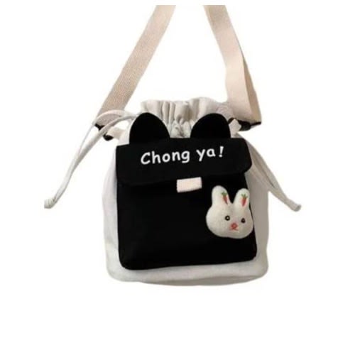 Bucket Bag - Canvas Small Crossbody Bag - Black