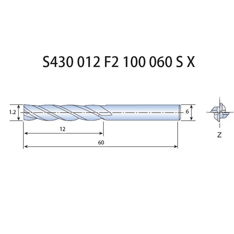 S430 012 F2 100 060 S X  CNC Maching Coating Flat End Mills 4 Flutes