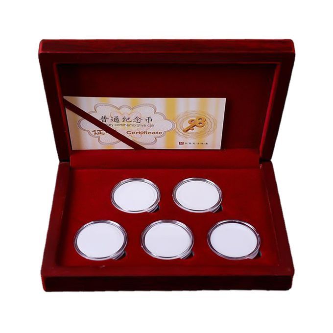 Wooden Coin Storage Box 5 Grids Case With Cushion Pad For Coins Luxury