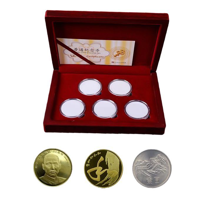 Wooden Coin Storage Box 5 Grids Case With Cushion Pad For Coins Luxury