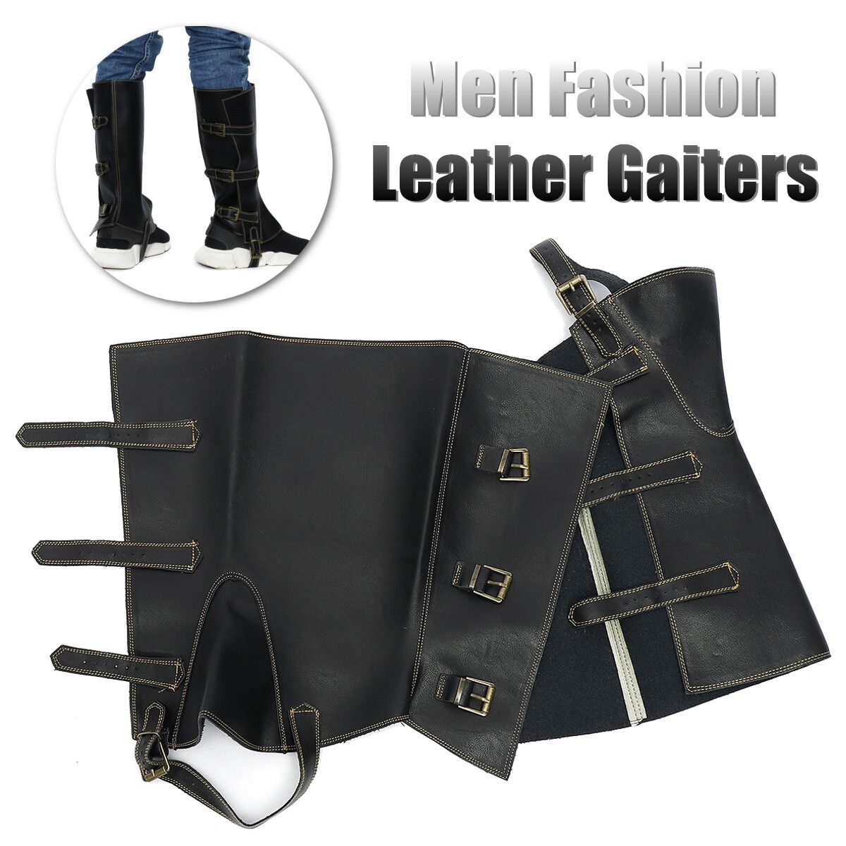 1 Pair Leather Gaiters Men Fashion Steampunk Vintage Riding Shoe Cosplay