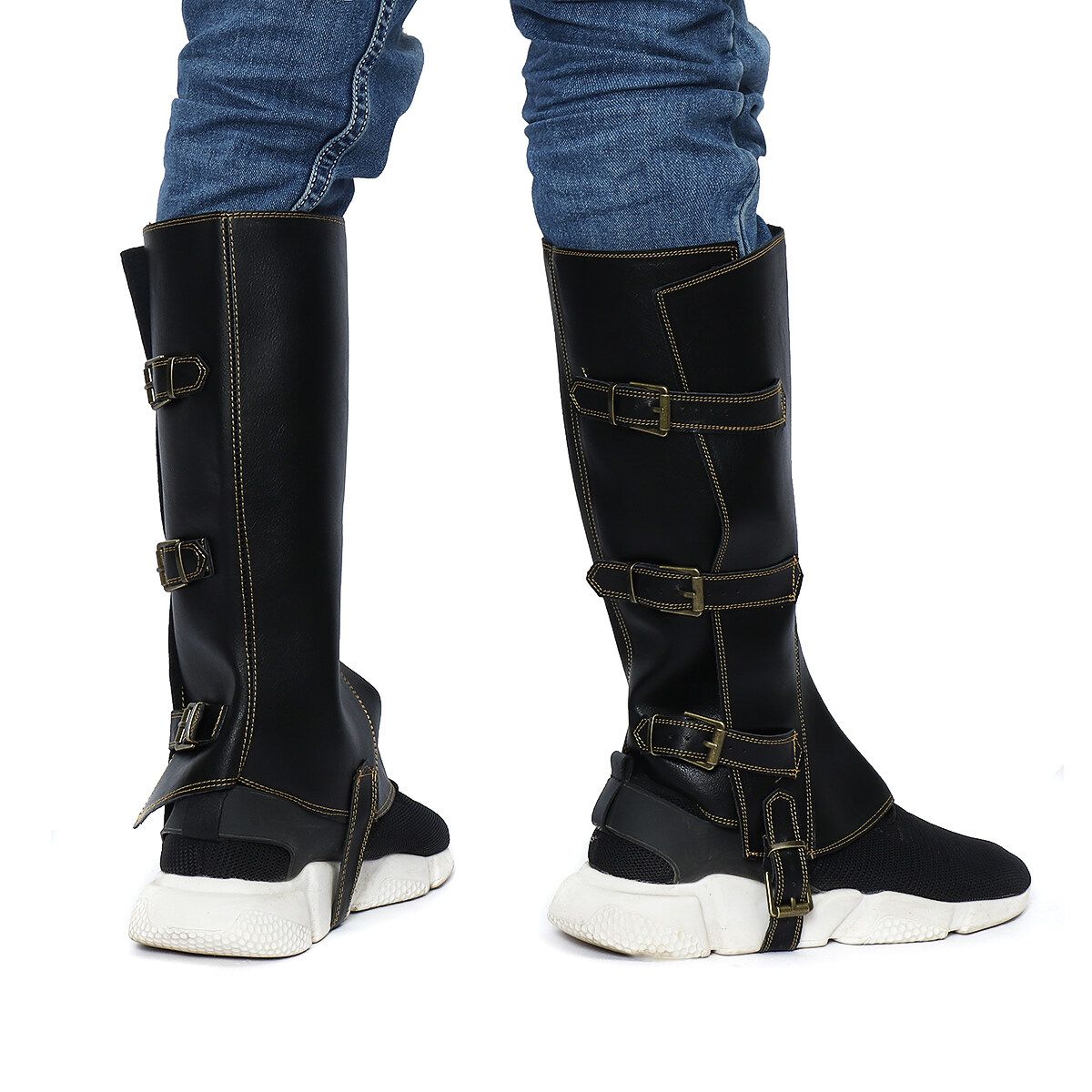 1 Pair Leather Gaiters Men Fashion Steampunk Vintage Riding Shoe Cosplay