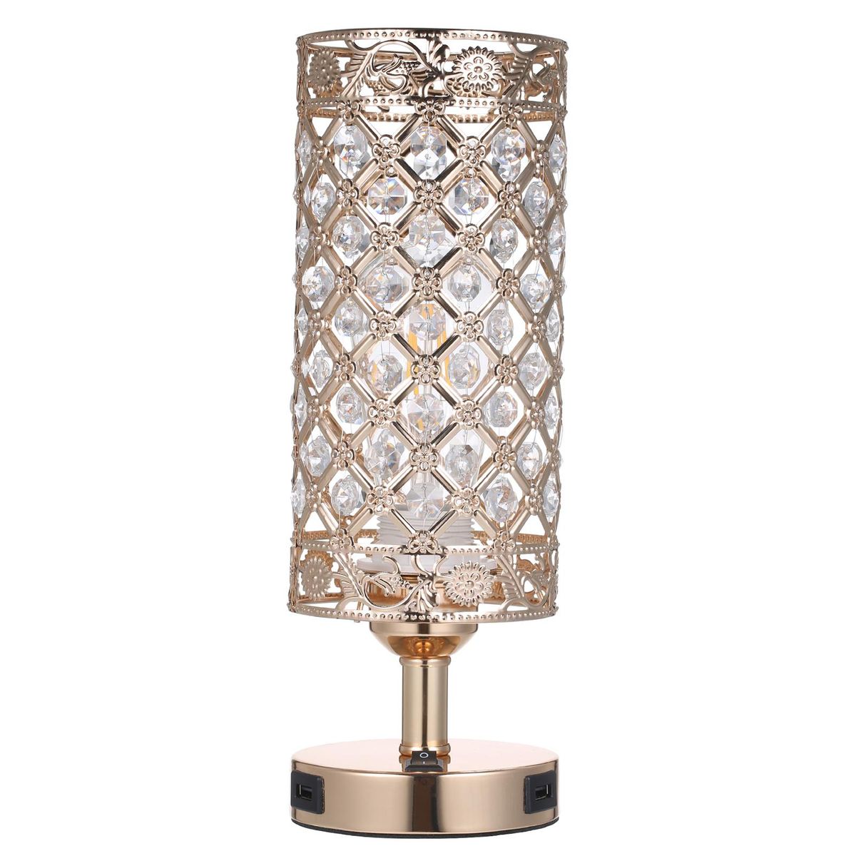 Neoglint Crystal Bedside Table Lamp Decorative Desk Light with Dual USB Charge Ports Modern Nightstand Lamp for Bedroom Living Dining Room Office
