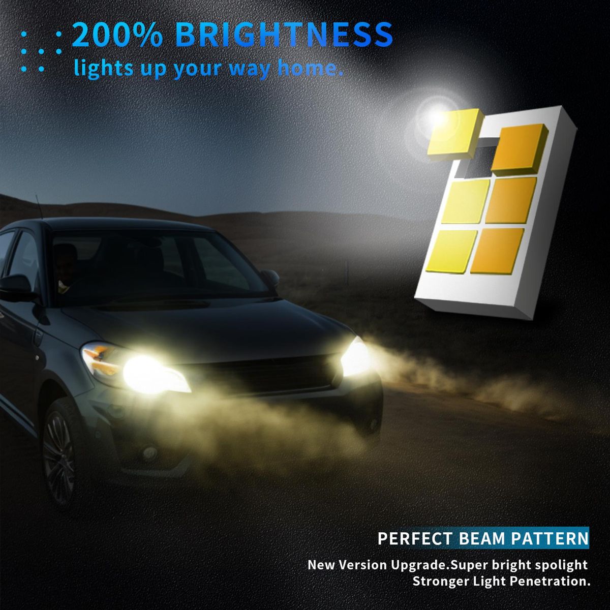 9006/HB4 LED Headlight Bulbs IP67 Waterproof Car LED Headlight Bulbs 3000K/4300K/6000K 200W 40000LM Bright LED Headlights, 2PCS