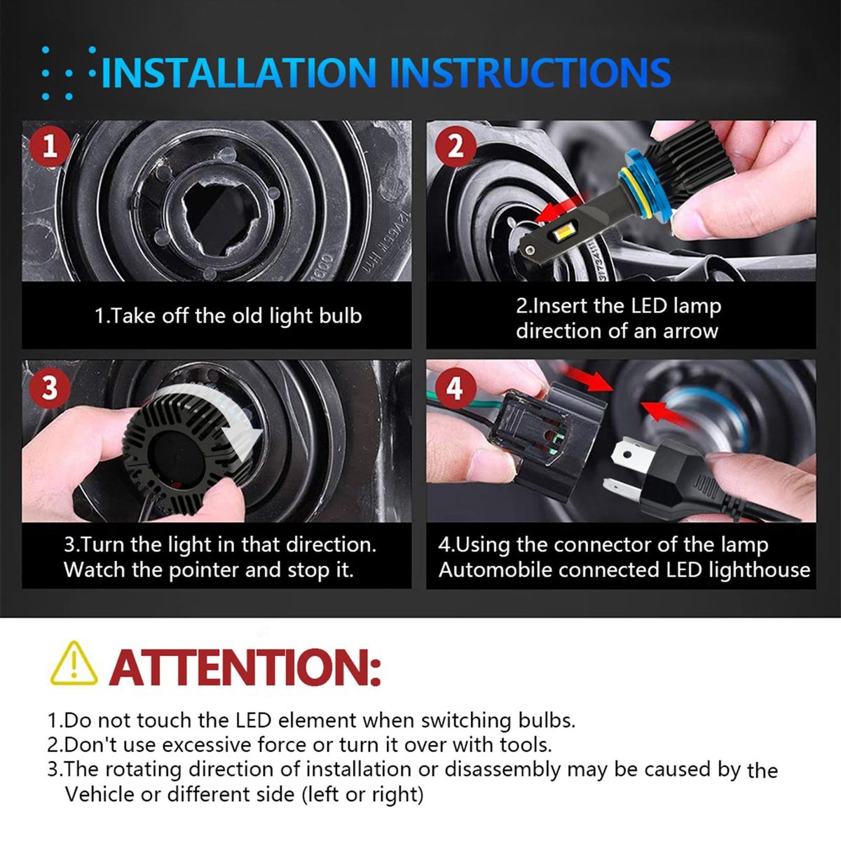 9006/HB4 LED Headlight Bulbs IP67 Waterproof Car LED Headlight Bulbs 3000K/4300K/6000K 200W 40000LM Bright LED Headlights, 2PCS