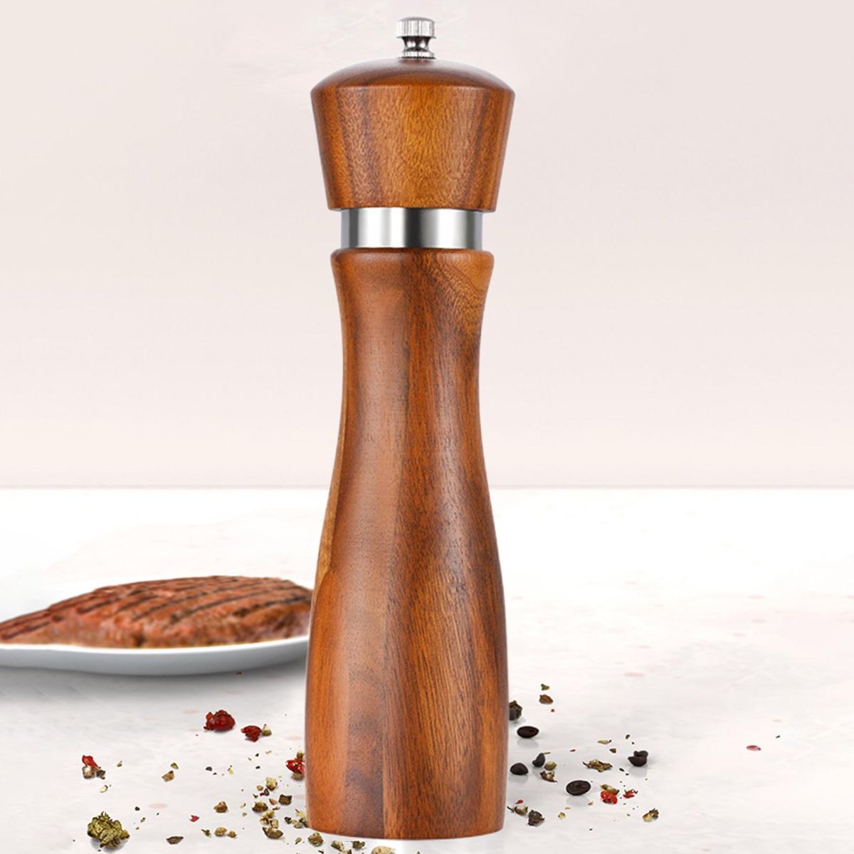 Acacia Wood Pepper Grinder Modern Wood Salt Pepper Set Stylish Ceramic Wooden Color