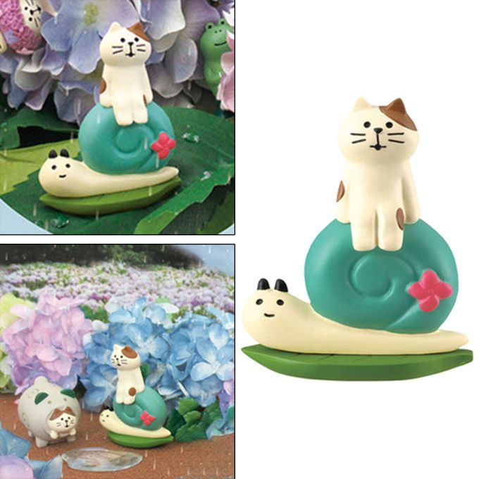 Cat Figurine Miniature Micro Landscape Animal Statues Snail Cat