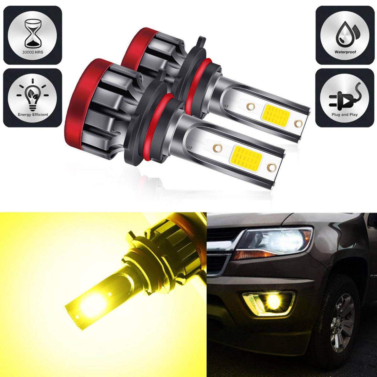 2PCS 9006/HB4 LED Fog Light Bulbs 3000K Yellow 3000 Lumens 30W High Power LED Fog Light DRL Bulbs for Cars Trucks