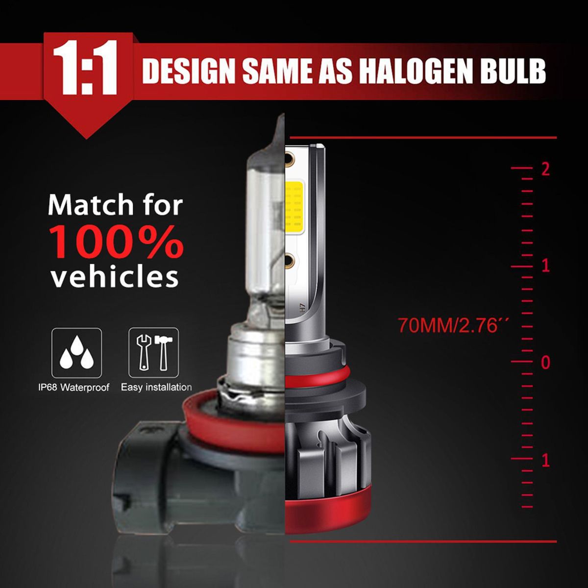 2PCS 9006/HB4 LED Fog Light Bulbs 3000K Yellow 3000 Lumens 30W High Power LED Fog Light DRL Bulbs for Cars Trucks