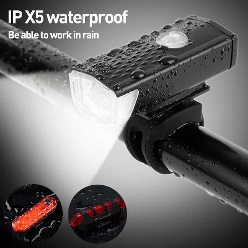 Headlight Bright LED Night Riding Safety Alarm Lamp USB Charging Mountain Bicycle Fitting Headlight Set