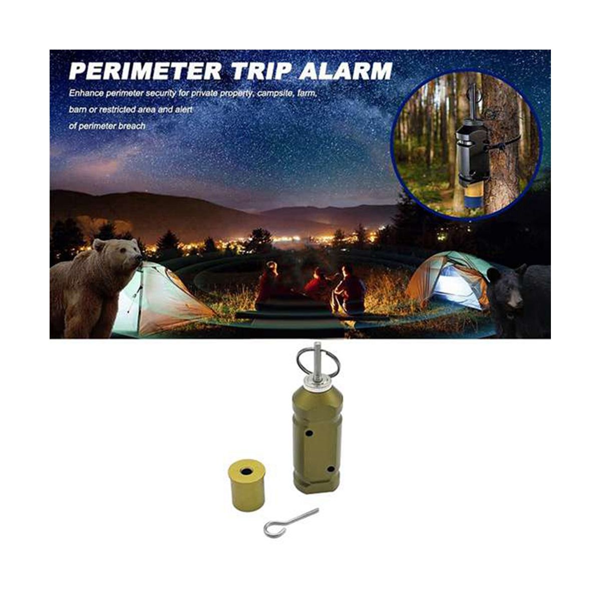 1 Set Outdoor Camping Alarm Trigger Perimeter Trip Alarm 360° Coverage Trip Line Perimeter Alarm,Olive Green