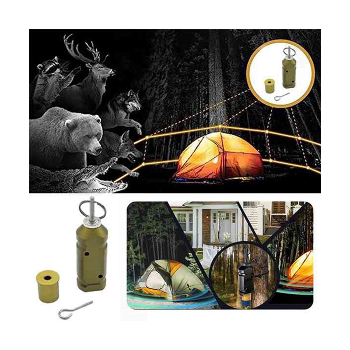 1 Set Outdoor Camping Alarm Trigger Perimeter Trip Alarm 360° Coverage Trip Line Perimeter Alarm,Olive Green