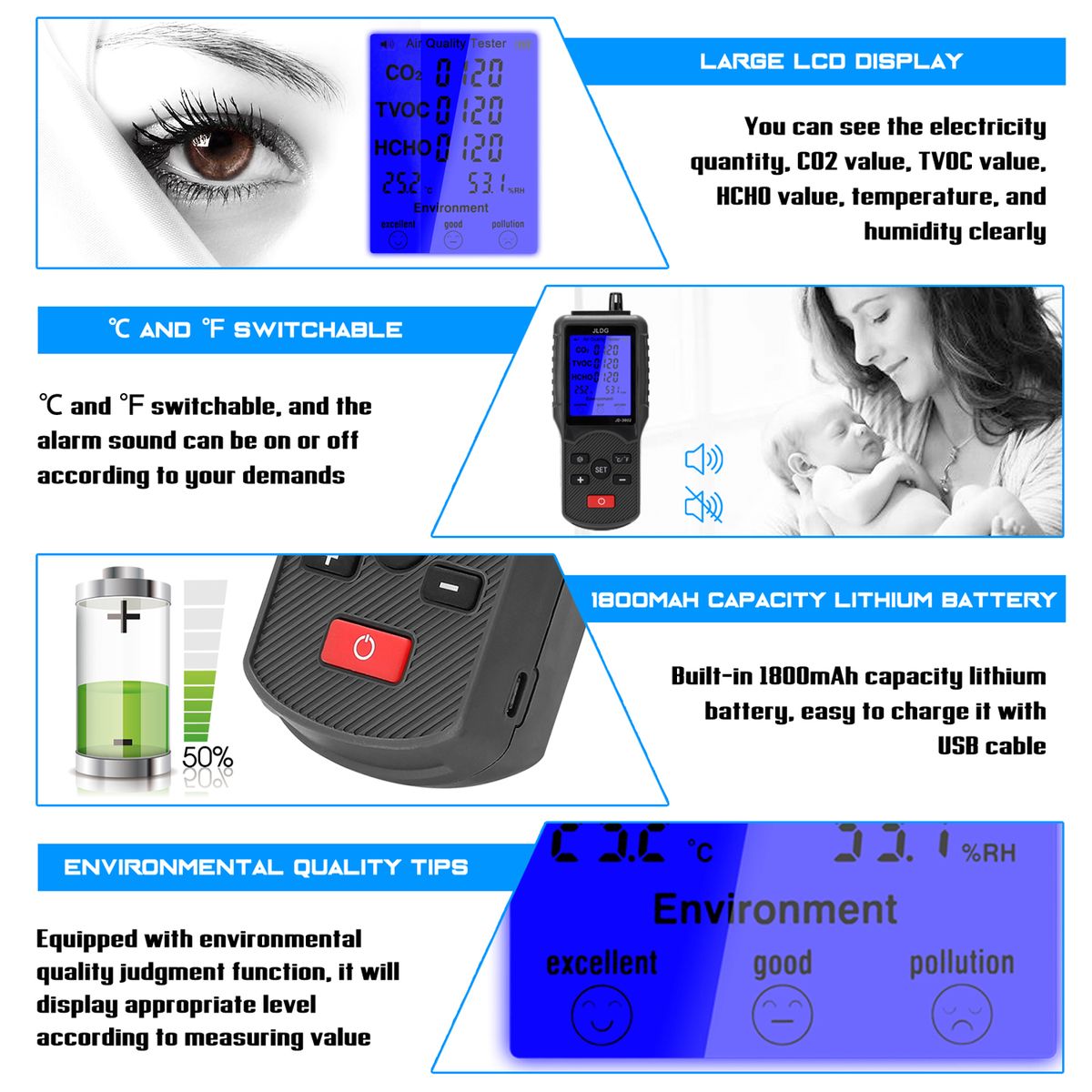 Multifunctional Air Quality Tester Co2 Tvoc Meter