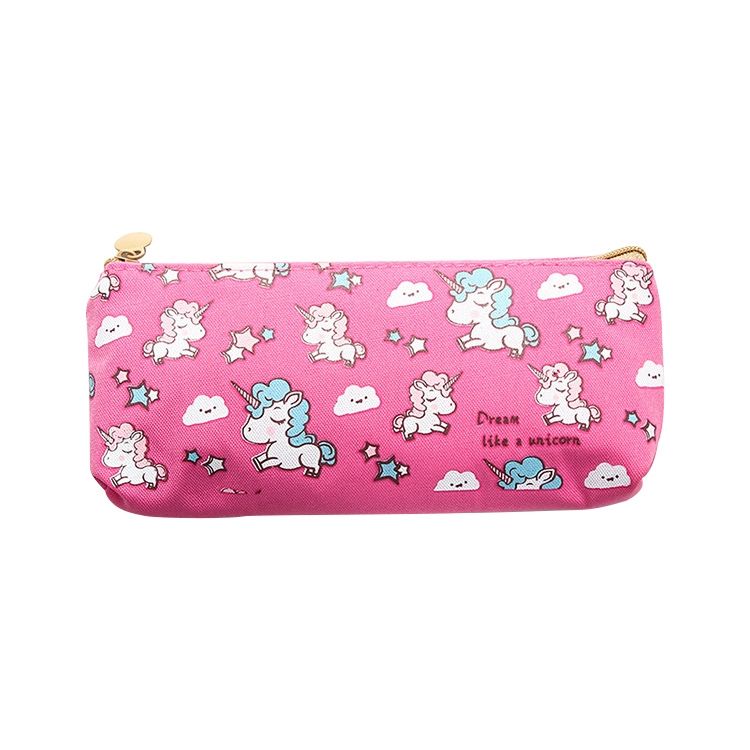 2 PCS Cute Cartoon Animal Unicorn Pattern Pencil Cases Kawaii Canvas School Supplies Stationery Pencil Case Box-Rose Red