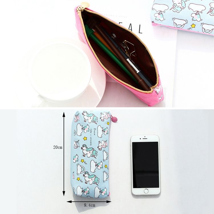 2 PCS Cute Cartoon Animal Unicorn Pattern Pencil Cases Kawaii Canvas School Supplies Stationery Pencil Case Box-Rose Red