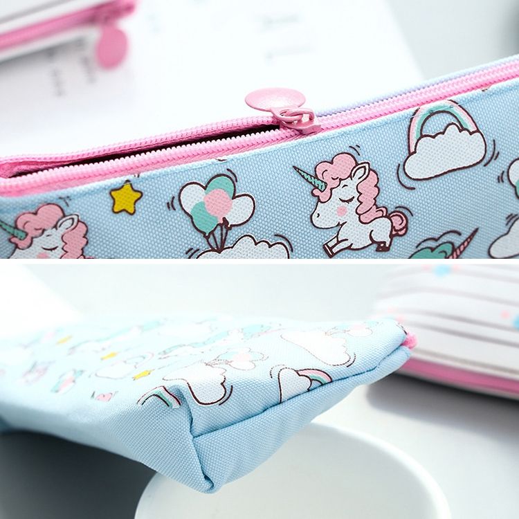 2 PCS Cute Cartoon Animal Unicorn Pattern Pencil Cases Kawaii Canvas School Supplies Stationery Pencil Case Box-Rose Red