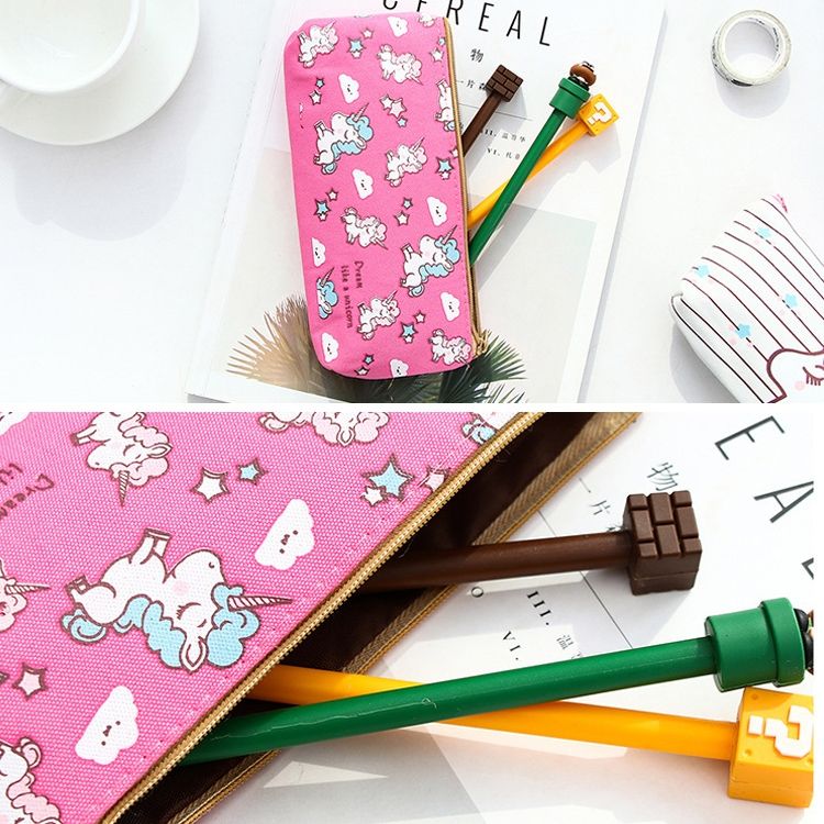 2 PCS Cute Cartoon Animal Unicorn Pattern Pencil Cases Kawaii Canvas School Supplies Stationery Pencil Case Box-Rose Red